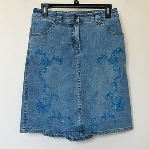 AMI Denim Skirt 6 Beaded Retro Boho Western Midi